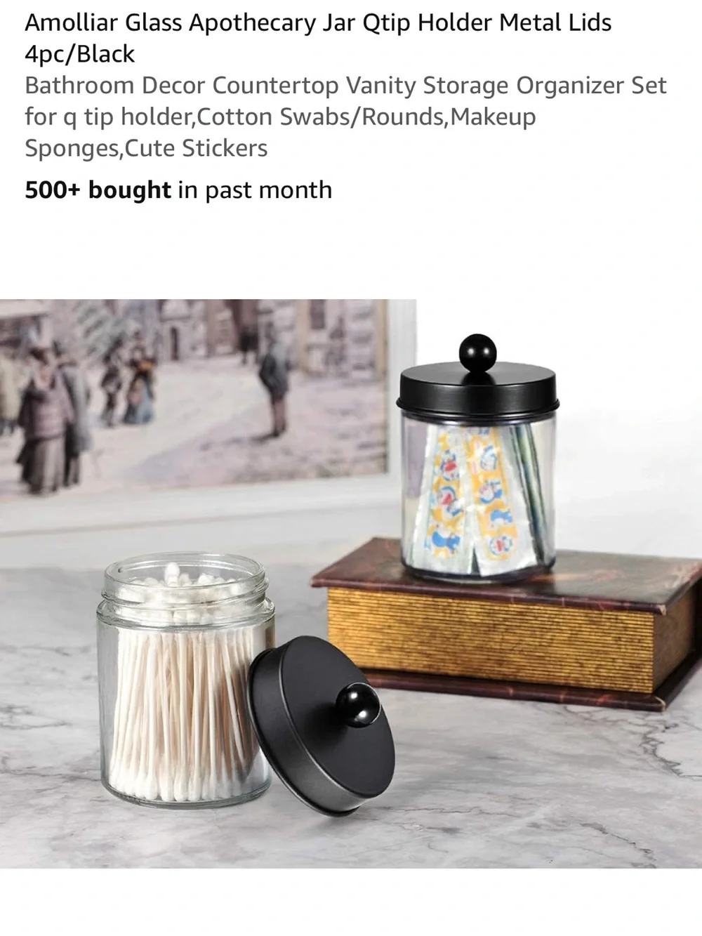 Molli Black Lid Clear Glass Apothecary Jars - 4 Pack